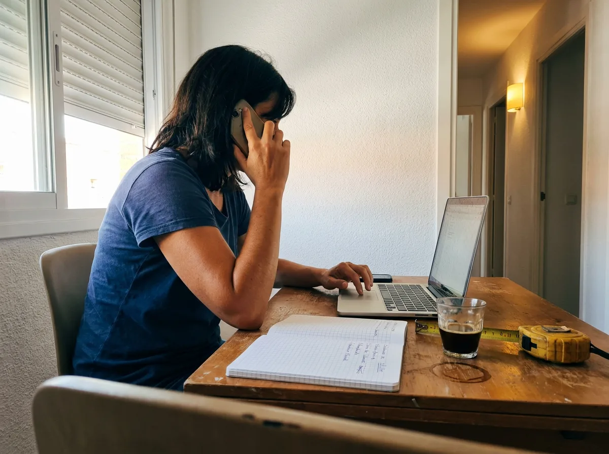 Compañera de Octo Service atendiendo una solicitud por teléfono y tomando notas en Valencia